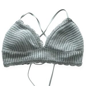 Hollister Swim Crochet Knit Bikini Top Sage Green Boho Womens medium Beach pool